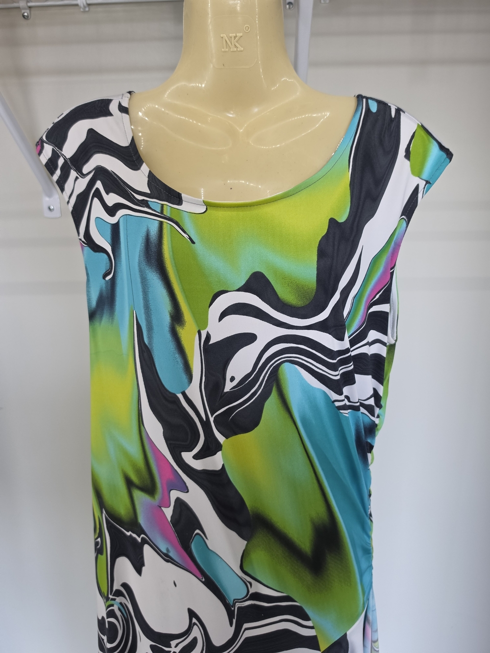 JOSEPH RIBKOFF ABSTRACT PRINT RUCHED RUFFLE MIDI DRESS SIZE 10 - Picture 4 of 9